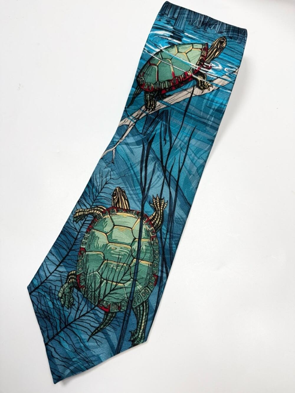 World Wildlife Fund Painted Turtle 100% Silk Vintage Necktie Tie NEW with Tag